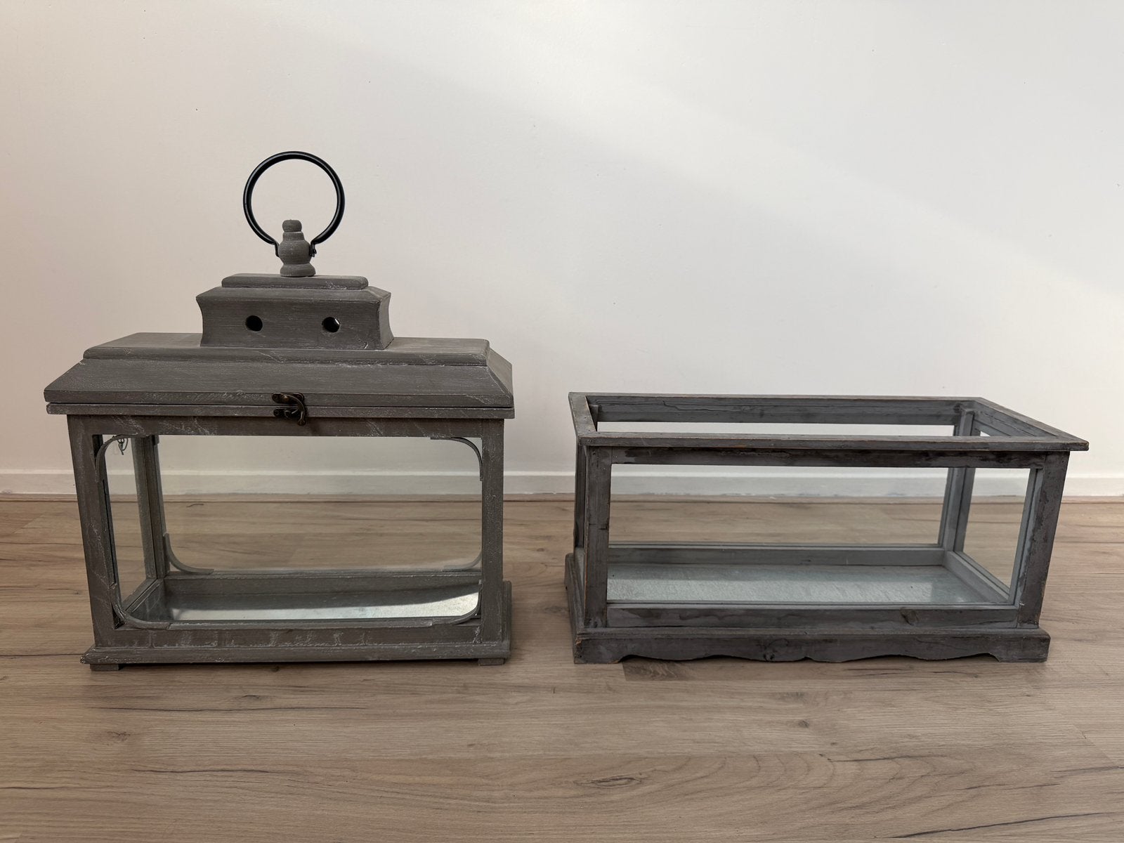 Lantaarn & vitrine brocante kerst herfst decoratie kaarsen, Lantaarn, Ophalen of Verzenden, Zo goed als nieuw, Grijs
