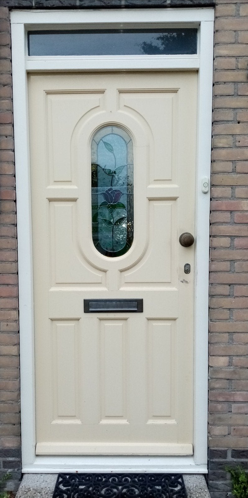 Luxe houten voordeur met glas in lood raam, Ophalen, Gebruikt, 80 tot 100 cm, Buitendeur