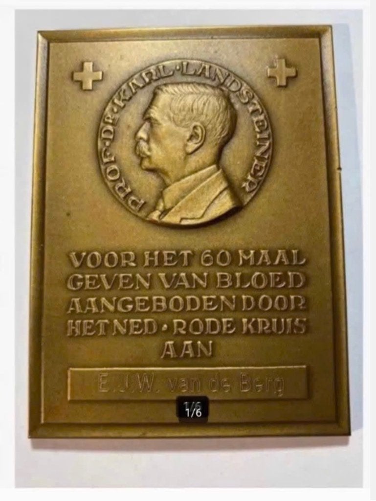 Plaquette Rode Kruis Brons, 60 x Bloed, 8 x 6 cm, Ophalen of Verzenden, Overige materialen