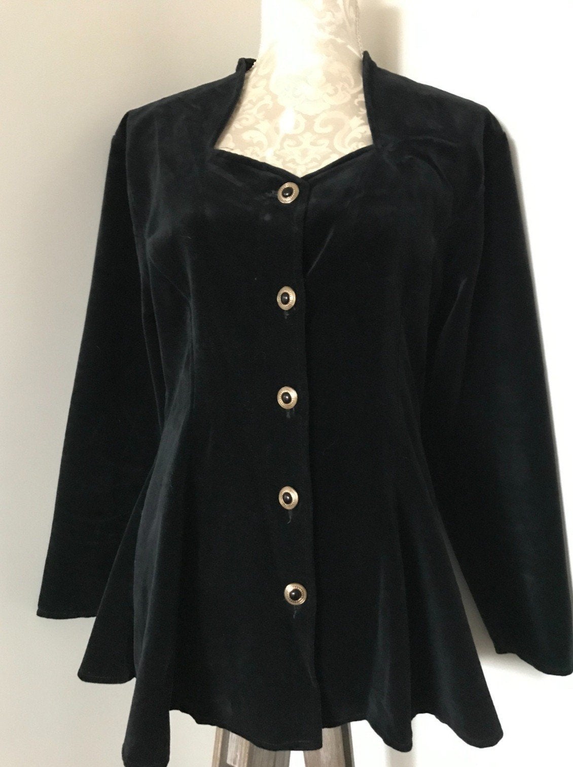 Jaren 80 Velours Blouse/ Jasje, Zwart, Ophalen of Verzenden, Zo goed als nieuw, Maat 38/40 (M)