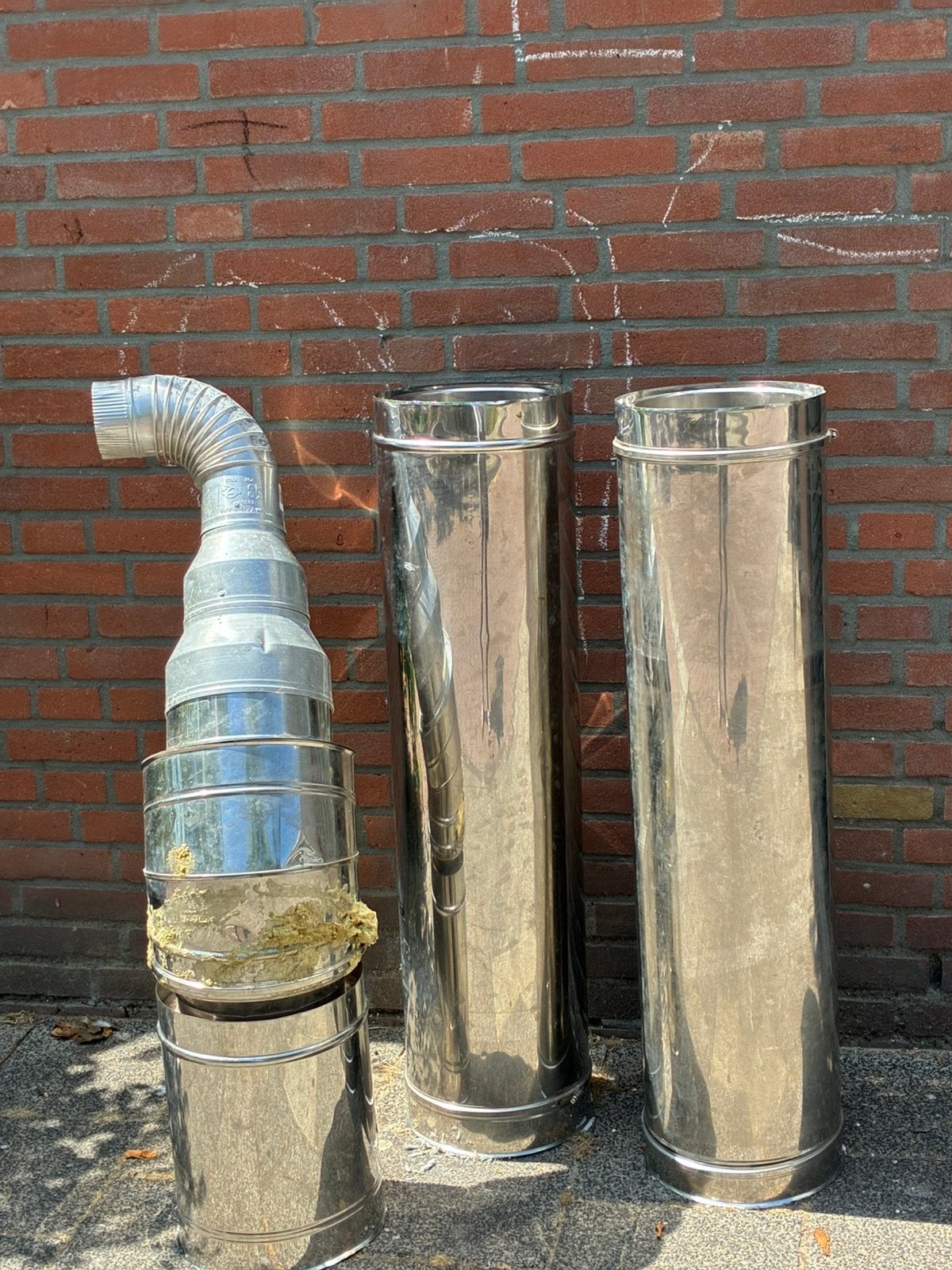 RVS Dubbelwandige Schoorsteenbuizen Ø100 mm – Complete set, Ophalen of Verzenden, Zo goed als nieuw, Rvs, Minder dan 2 meter