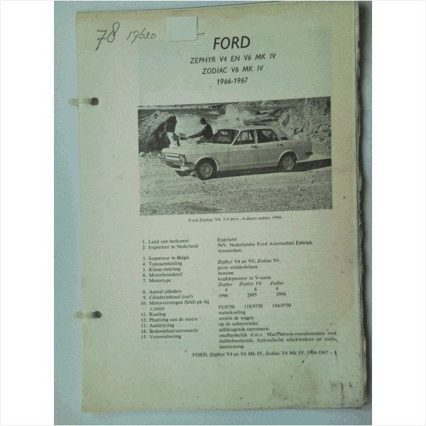 Ford Zephyr V4 en V6 Zodiac V6 Vraagbaak losbladig 1966-1967, Ophalen of Verzenden, Gelezen, Ford