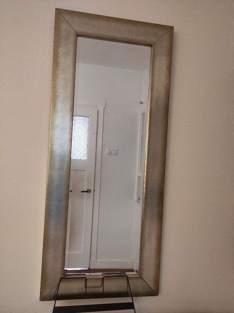 Grote spiegel (60b x140h ) met zilvergrijze lijst, Ophalen, 100 tot 150 cm, Zo goed als nieuw, Rechthoekig