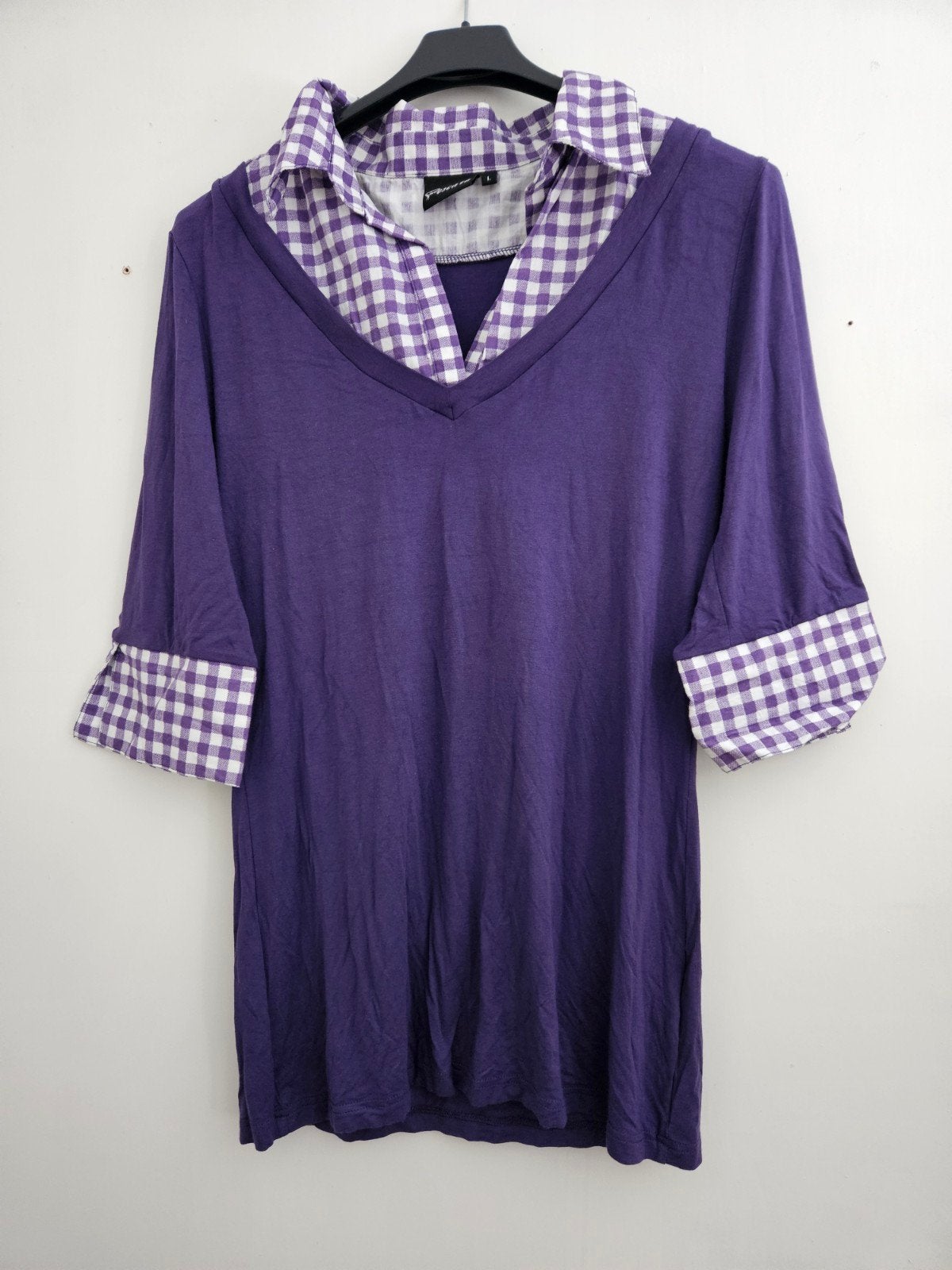 Paars top/shirt met geruite kraag, Kleding | Dames, Ophalen of Verzenden, Paars, Shirt of Top