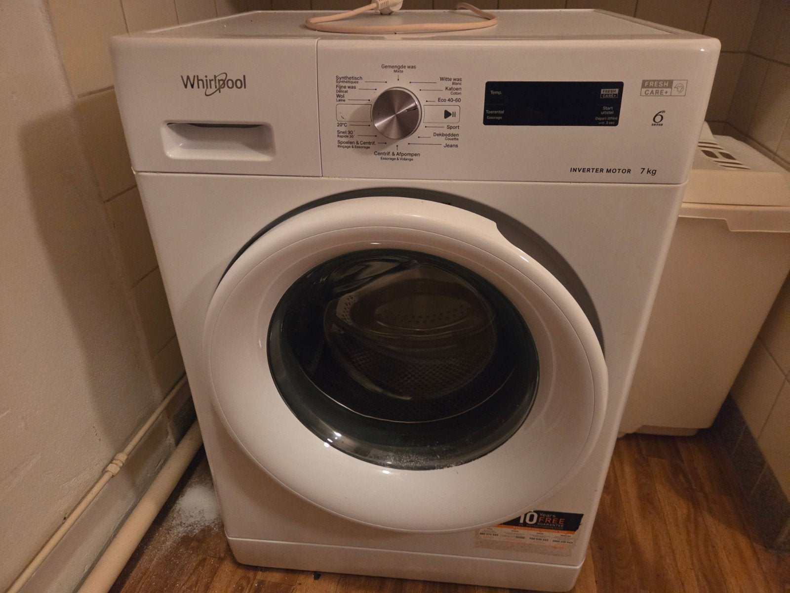 Whirlpool Wasmachine – 7 kg – 6th Sense – Fresh Care+, Witgoed en Apparatuur, 6 tot 8 kg, Ophalen, 1200 tot 1600 toeren, 85 tot 90 cm
