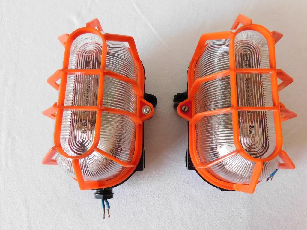 2 vintage Bullseye lampen, zwart met oranje kap, afm. 17,5x1, Ophalen of Verzenden, Huis en Inrichting