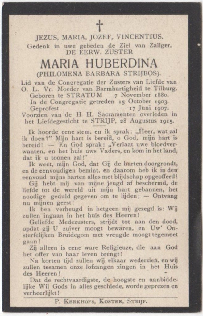 zr. Philomena B. Strijbos 1880 Stratum + 1915 Strijp, 34 jr, Ophalen of Verzenden