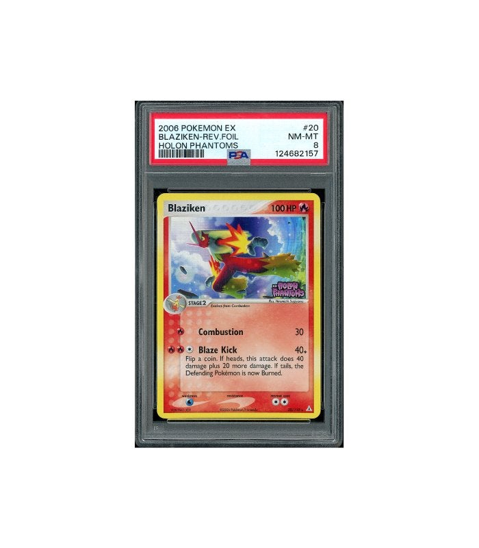 Pokemon Blaziken Reverse Holo EX Holon Phantoms #20 PSA 8, Ophalen of Verzenden, Zo goed als nieuw, Losse kaart, Foil