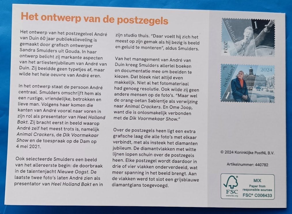 Postzegelmapje 690 André van Duin 60 jaar publiekslieveling, Postzegels en Munten, Postzegels | Nederland, Verzenden, Na 1940