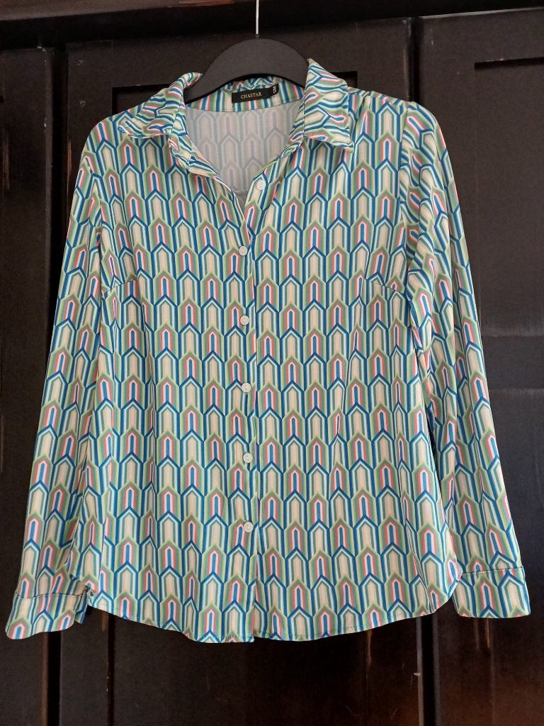 Blouse travel stof maat S/M chastar stretch, Chastar, Ophalen of Verzenden, Zo goed als nieuw, Maat 38/40 (M)