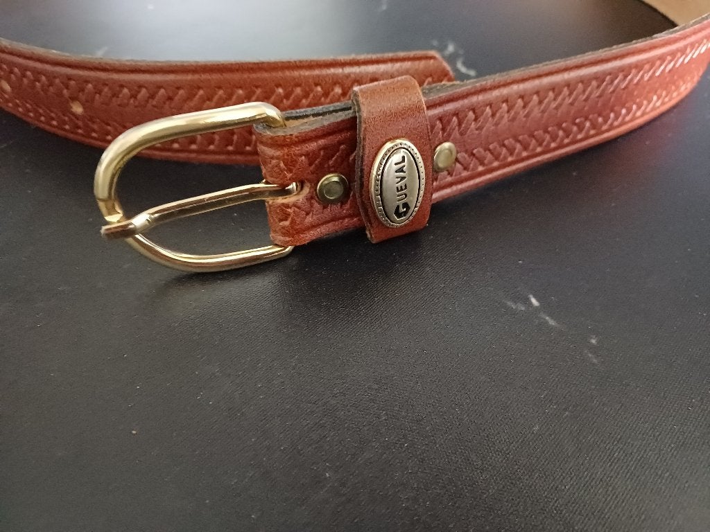 zgan bruin leren heren riem, Bruin, Gueval, Echt leder, Zo goed als nieuw