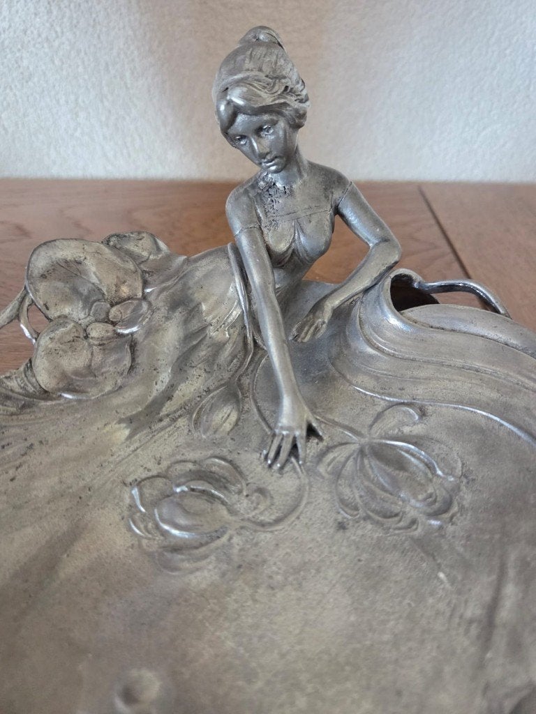 Art Nouveau Jugendstil Vida poche tin schaal presenteerblaad, Verzenden