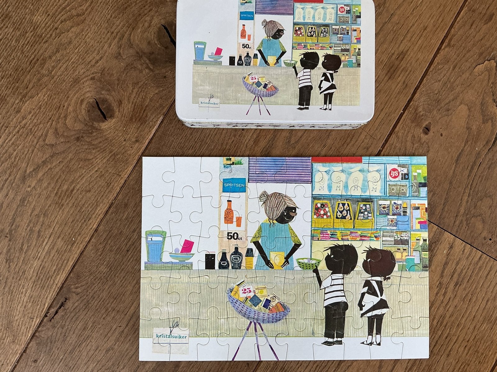 HEMA Jip en Janneke Puzzel in Blik - Fiep Westendorp, Ophalen of Verzenden, 10 tot 50 stukjes, Gebruikt, 4 tot 6 jaar