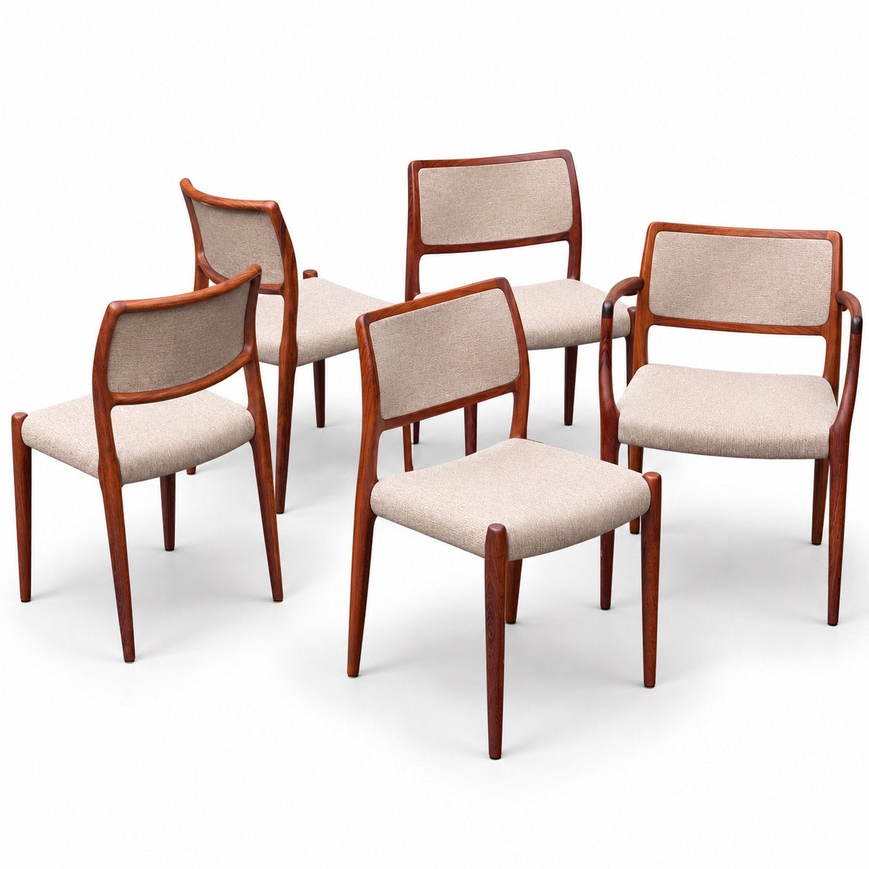 Niels Otto Møller 4x Model 80 1x Model 65, Ophalen, Zo goed als nieuw, Danish design deens scandinavisch japandi, 4 tot 6 stoelen
