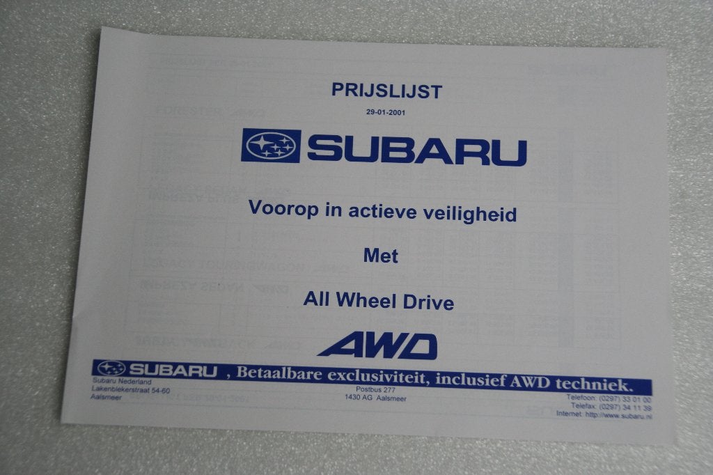 Folder Subaru prijslijst (29-01-2001) (21), Ophalen of Verzenden, Nieuw, Overige merken