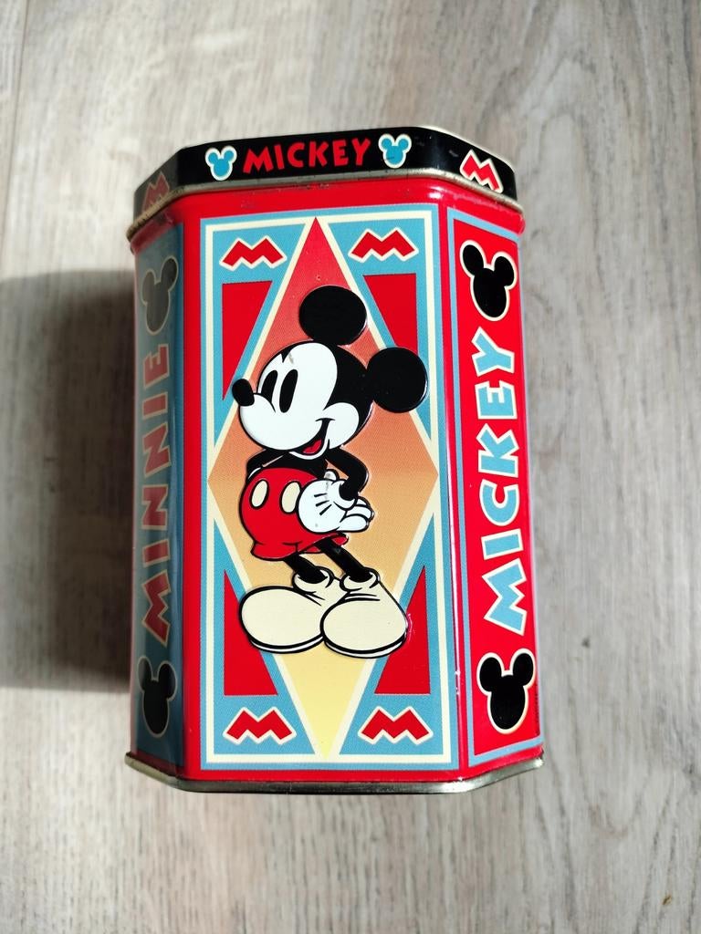 Vintage Disney Mickey & Minnie Mouse Blikken Trommel, Verzamelen, Disney, Gebruikt, Overige typen, Mickey Mouse, Ophalen of Verzenden