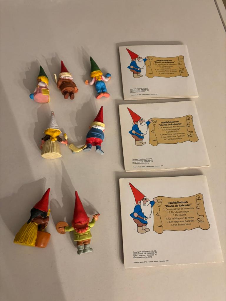 Brd david de kabouter figuren set 7 stuks en 3 boekjes!, Ophalen of Verzenden, Zo goed als nieuw