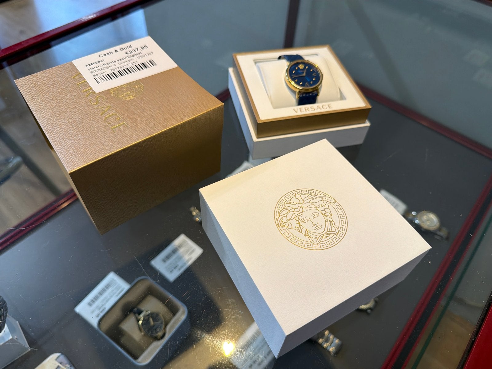 Versace horloge blauw goud - Top staat, Overige merken, Overige materialen, Versaci, Leer