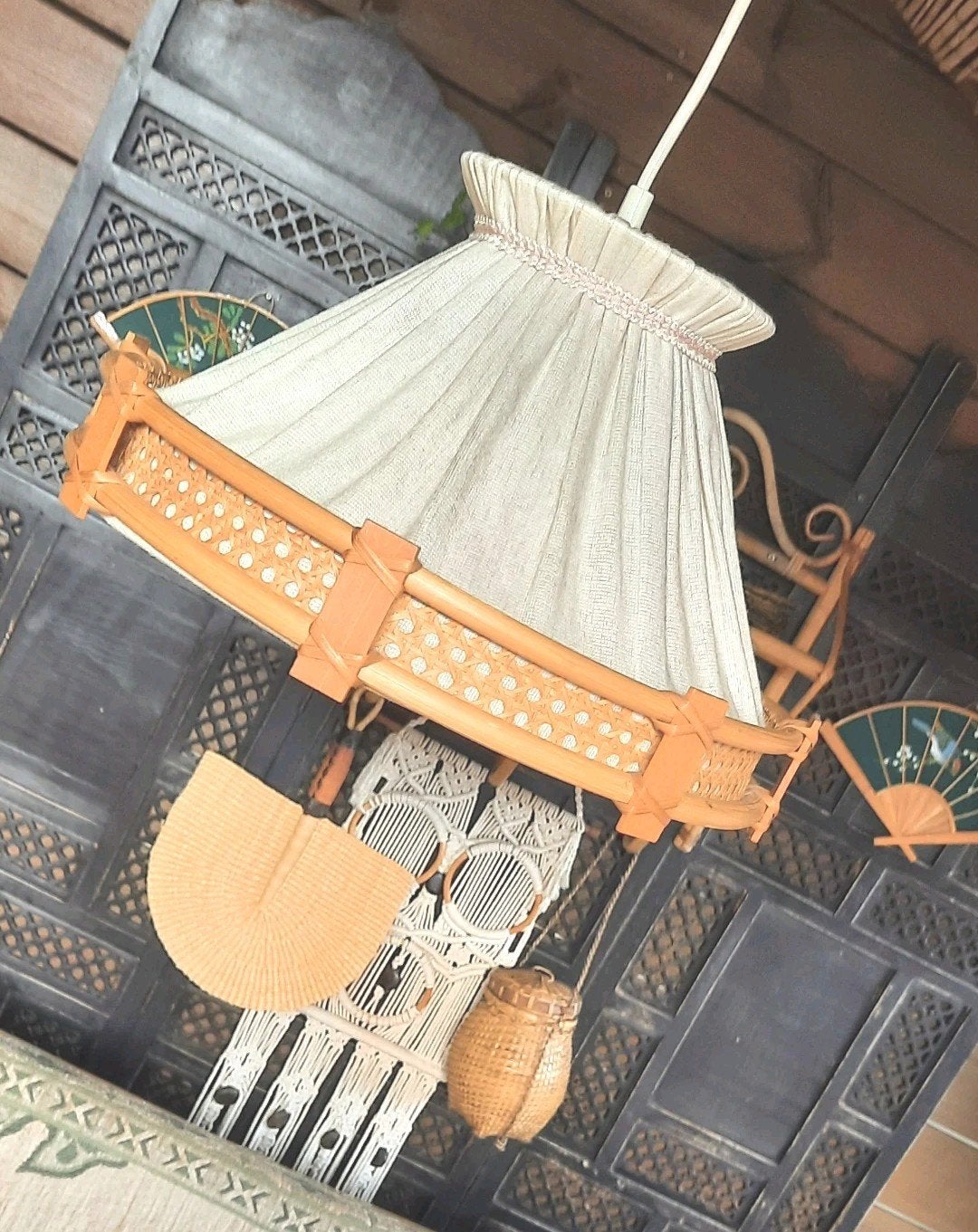 Bamboe webbing hanglamp, Ophalen of Verzenden