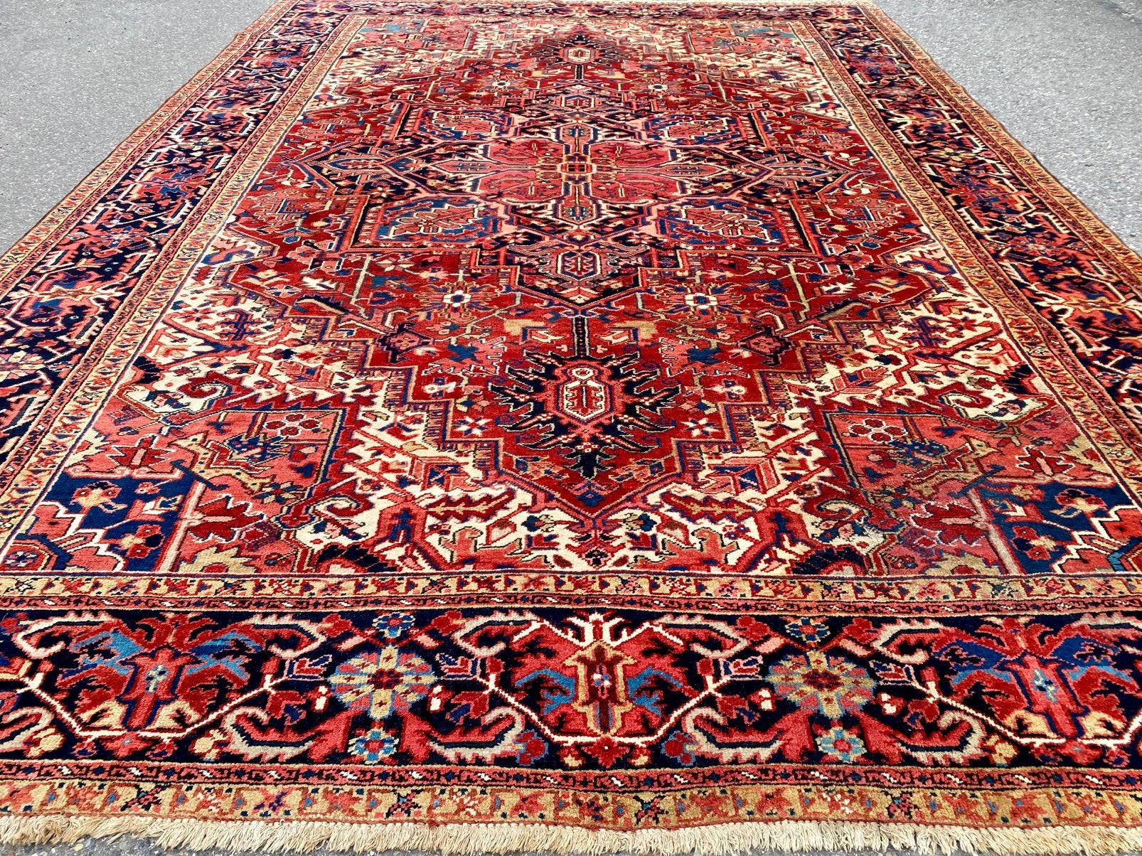 origineel handgeknoopt perzisch Antiek heriz tapijt 410x295c, Gebruikt, ., 200 cm of meer, Ophalen of Verzenden