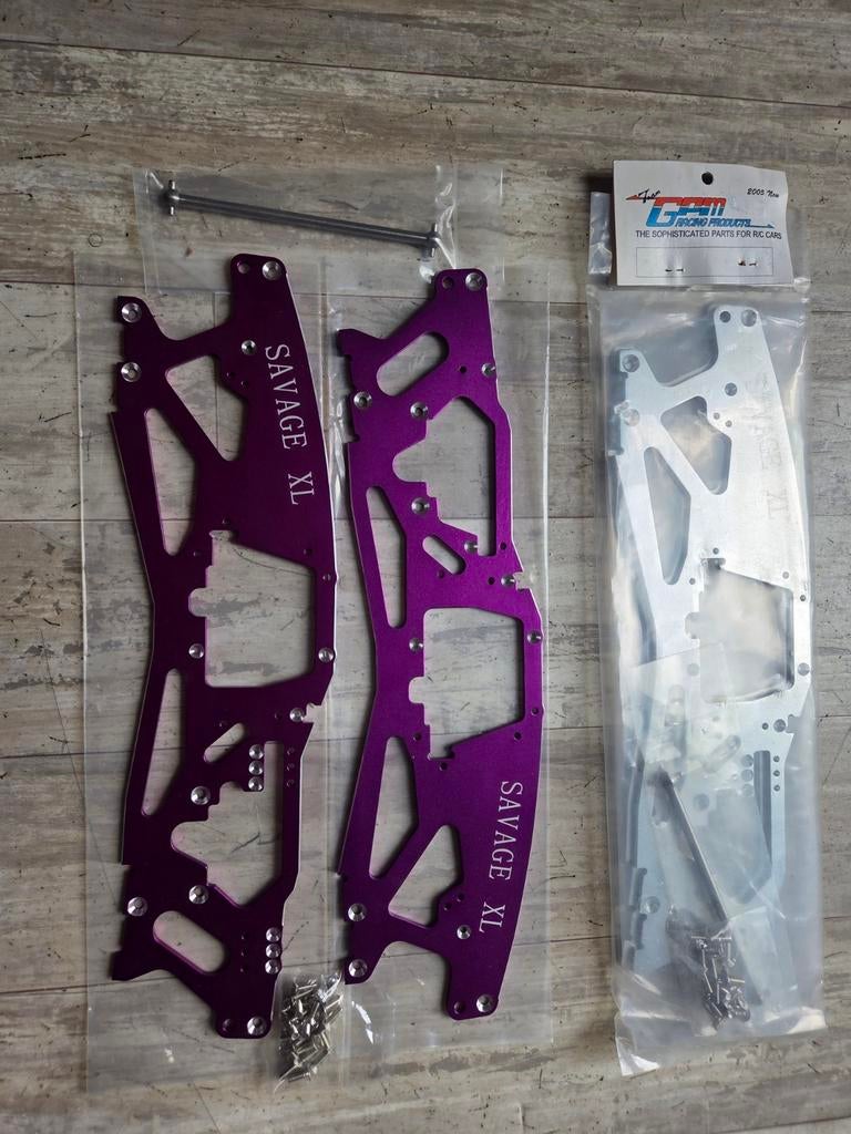 Aluminium Chassis Zijkanten HPI Savage XL - Paars/Zilver, Nieuw, Ophalen of Verzenden, Onderdeel, Nitro
