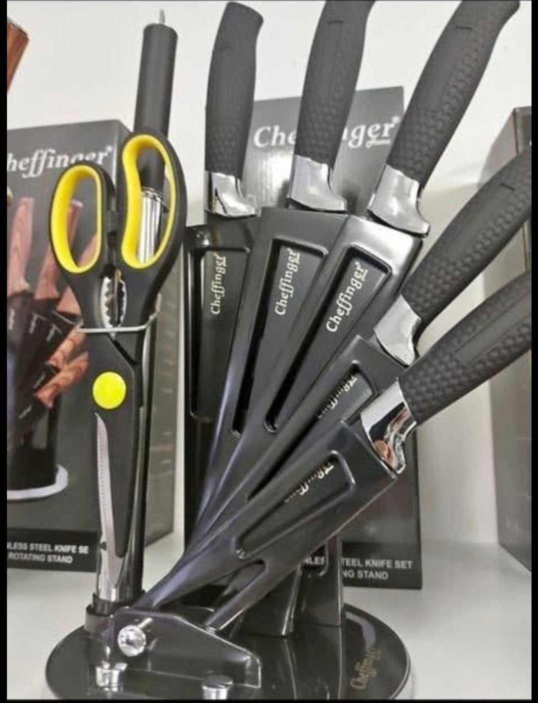 Cheffinger Messenblok 8-delig met Schaar en Messen, Bestekset, Nieuw, Ophalen of Verzenden, Rvs of Chroom