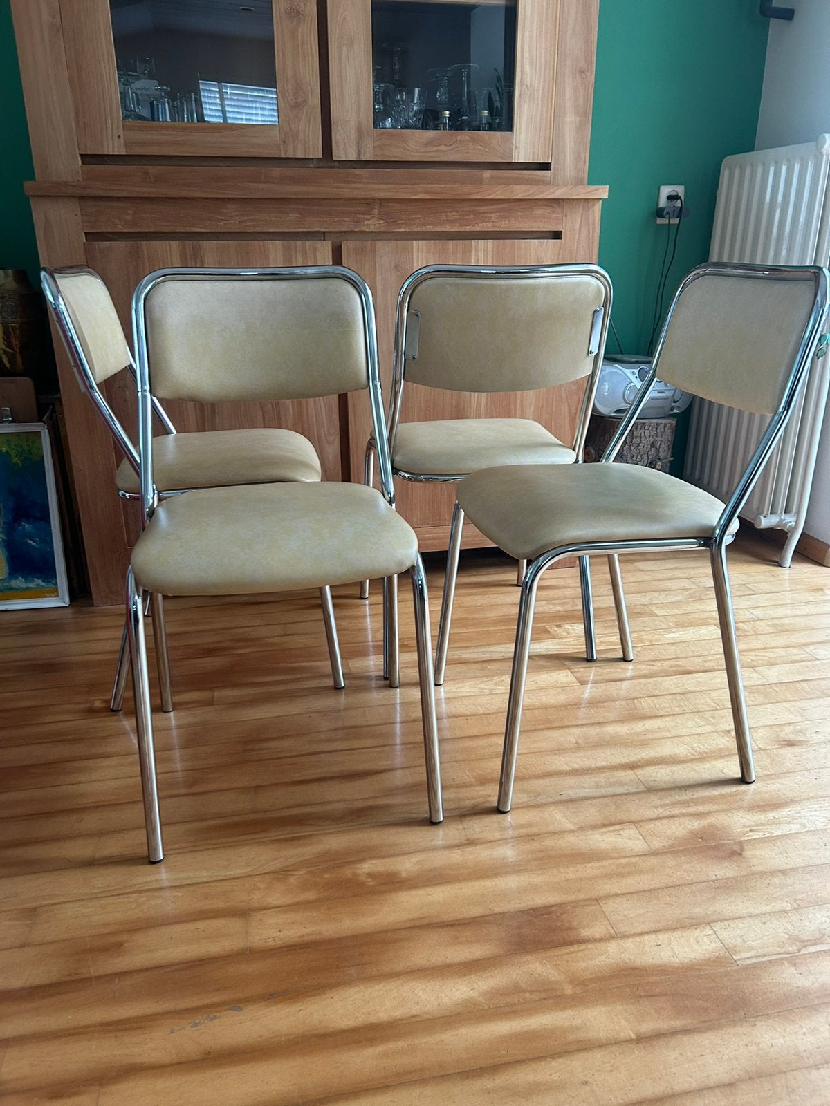 Set van 4 vintage/retro buizenframe stoelen, Ophalen, Gebruikt, Overige kleuren, Vier