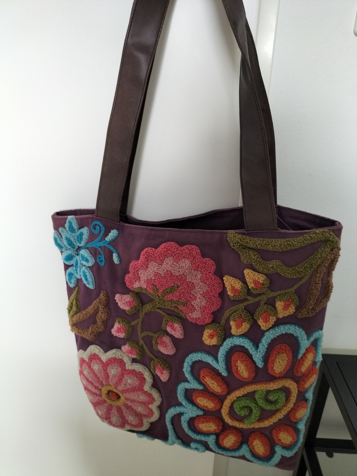 Stoffen tas met bloemenapplicatie en rits, Ophalen of Verzenden, Gebruikt, Paars, Shopper