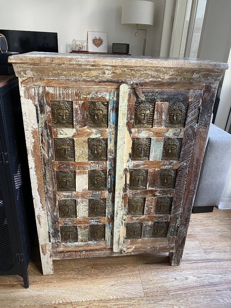 Handmade Indian Buddha Head Cabinet, Huis en Inrichting, Ophalen, Met deur(en), 50 tot 100 cm, Zo goed als nieuw