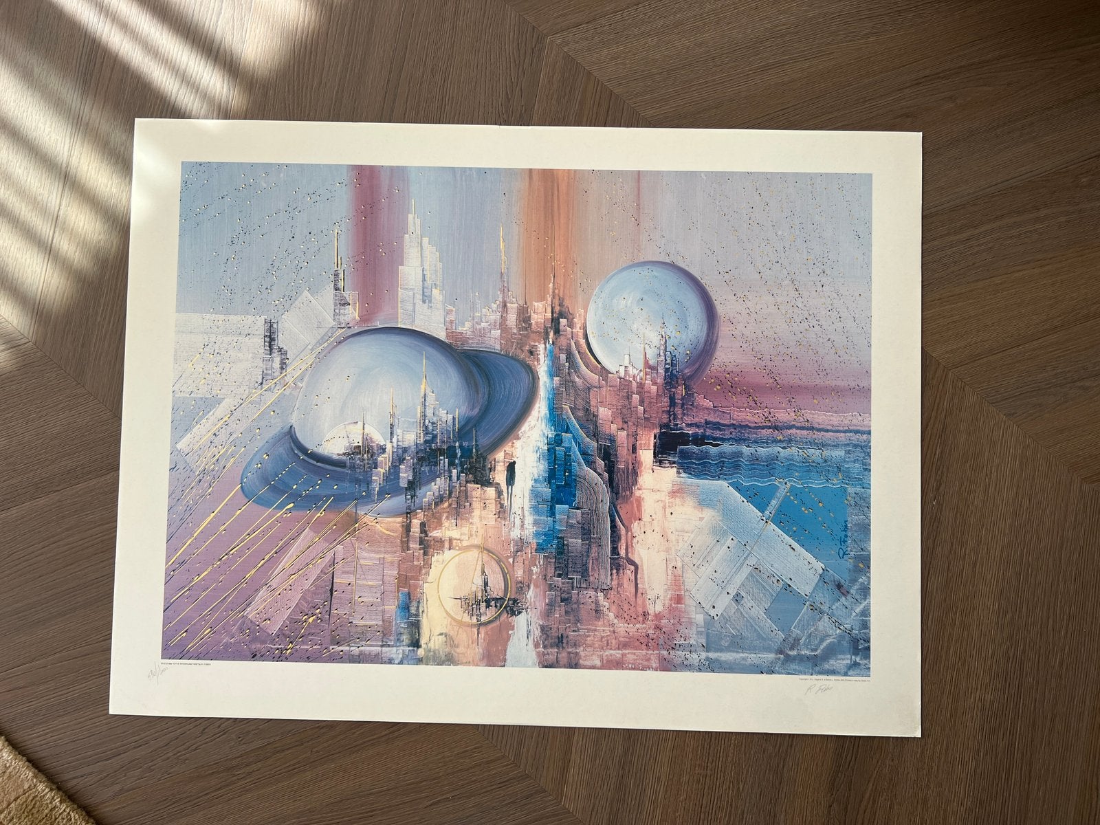 Vintage Litho: "Citta' Interplanetare" R. Fober Gelimiteerde, Gesigneerd, Ophalen of Verzenden, Landschappen, Lithografie