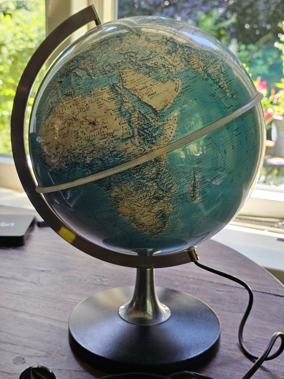 Prachtige Vintage Verlichte Wereldbol, Jaren 80, Werkend!, Ophalen of Verzenden, Draaibaar, Kunststof, Antieke wereldbol