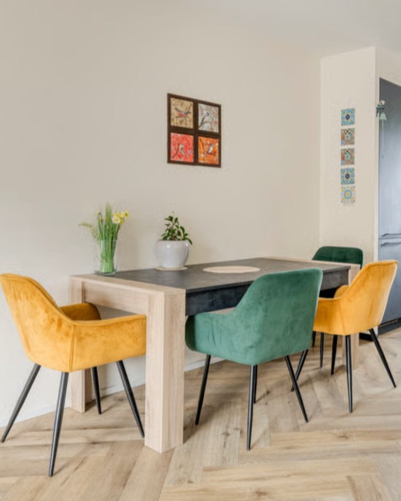Eet tafel met stoelen - Dining table with chairs, Ophalen, Minder dan 50 cm, 100 tot 150 cm, Vierkant