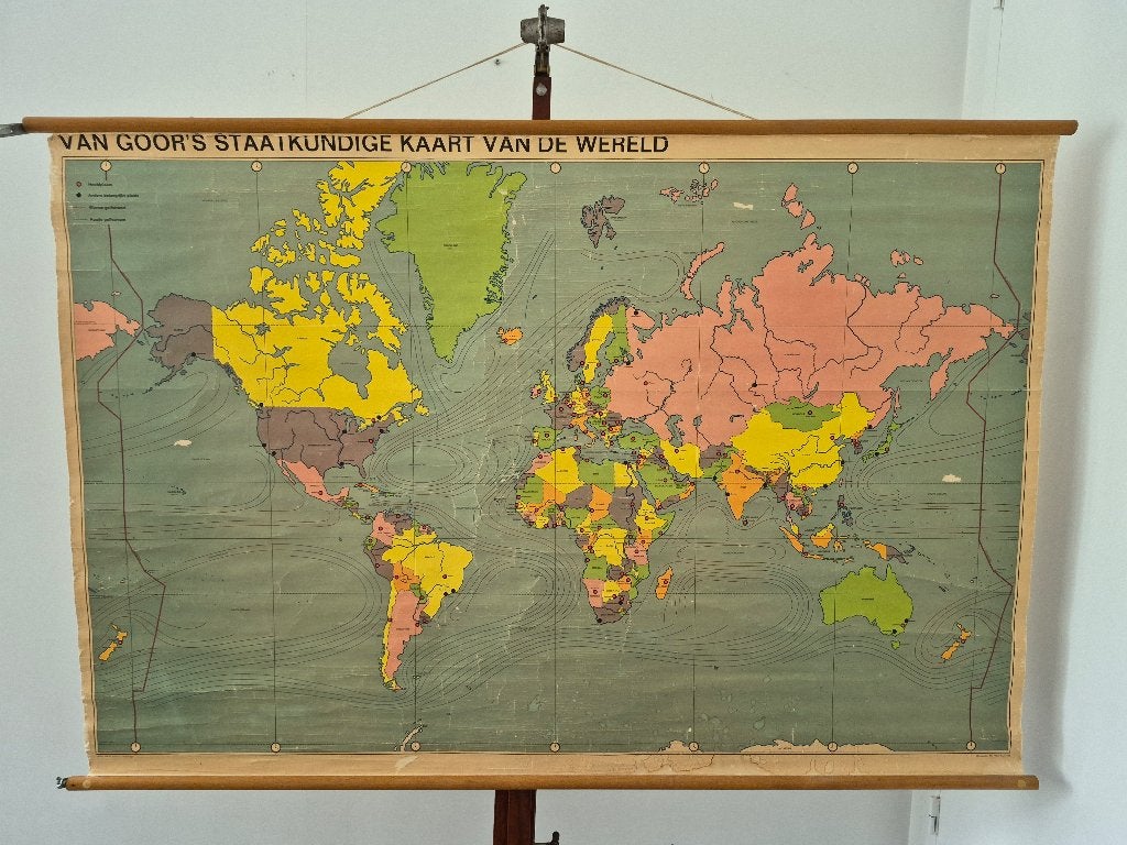 Mooie oude schoolkaart van de wereld, Ophalen of Verzenden, Aardrijkskunde