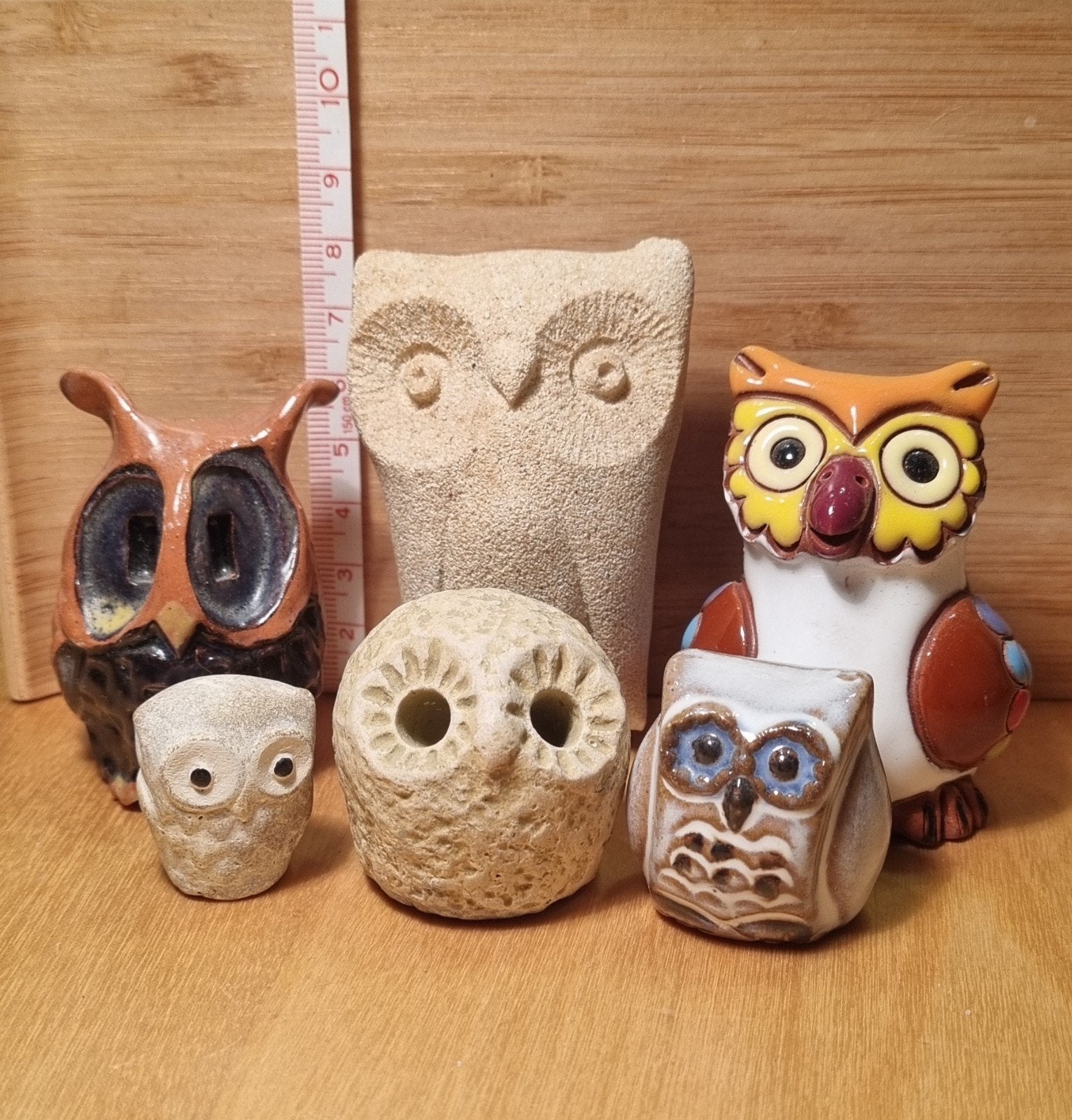 Verzameling van 6 decoratieve uilenbeeldjes, Vintage, Gebruikt, Meerkleurig, Ophalen of Verzenden