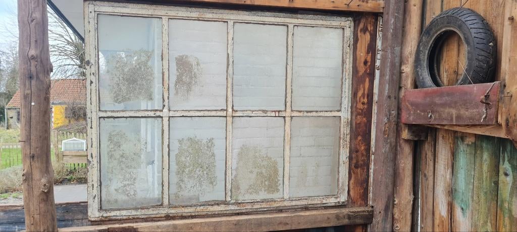 Authentiek stalen raam met 8 ruiten - licht verroest, Ophalen, Gevelraam of Ruit, Gebruikt, 80 tot 120 cm