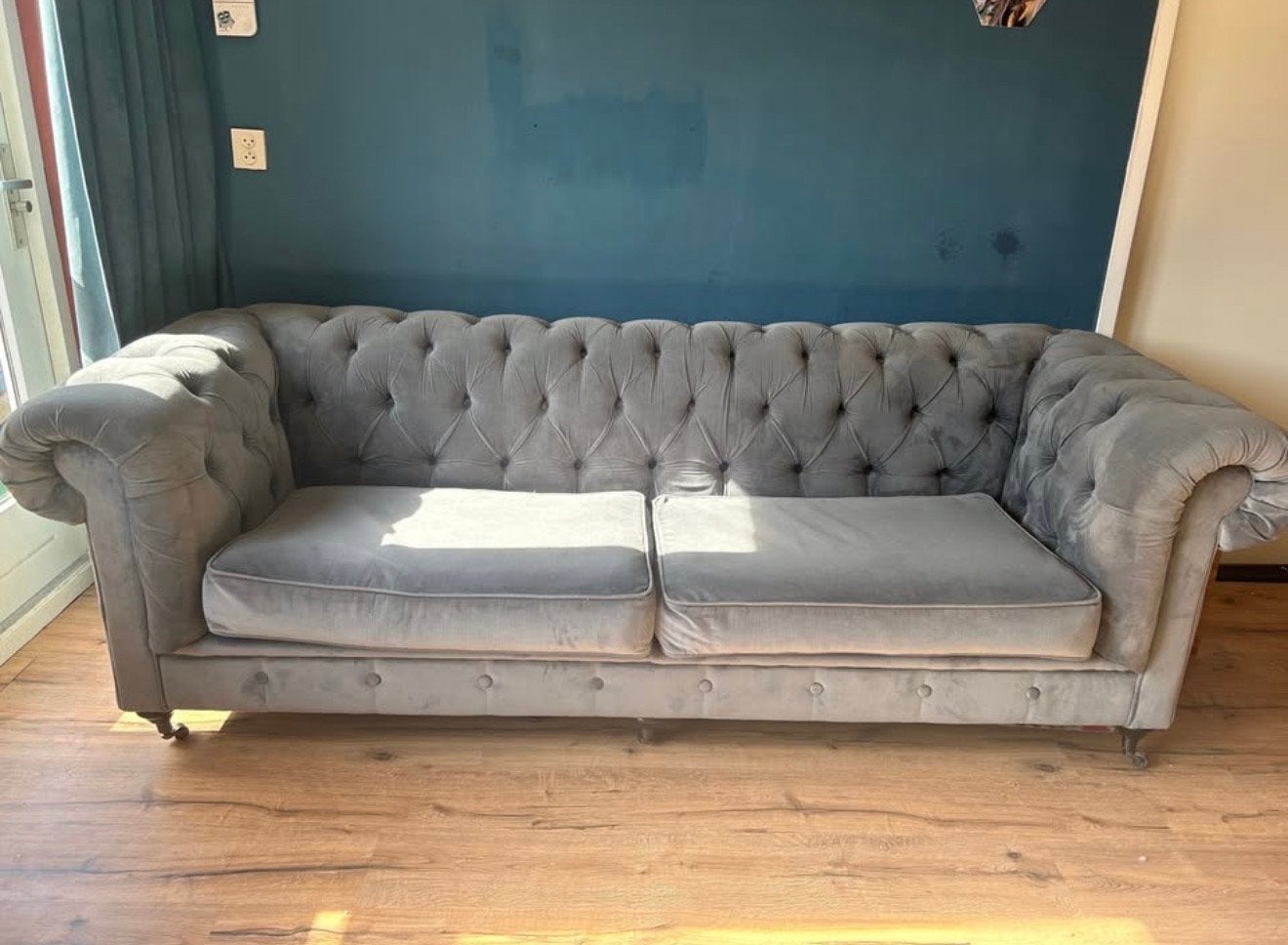 Fluwelen Chesterfield Bank - Zeer Nette Staat, Ophalen, Driepersoons, 75 tot 100 cm, Zo goed als nieuw