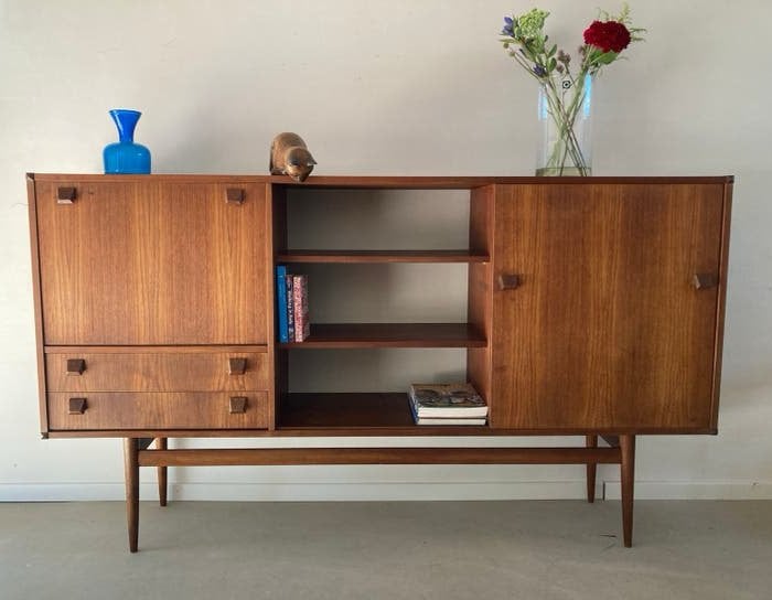 Midcentury vintage teak dressoir Fristho, Ophalen, Gebruikt, Vintage mid century retro sideboard lowboard, Fristho