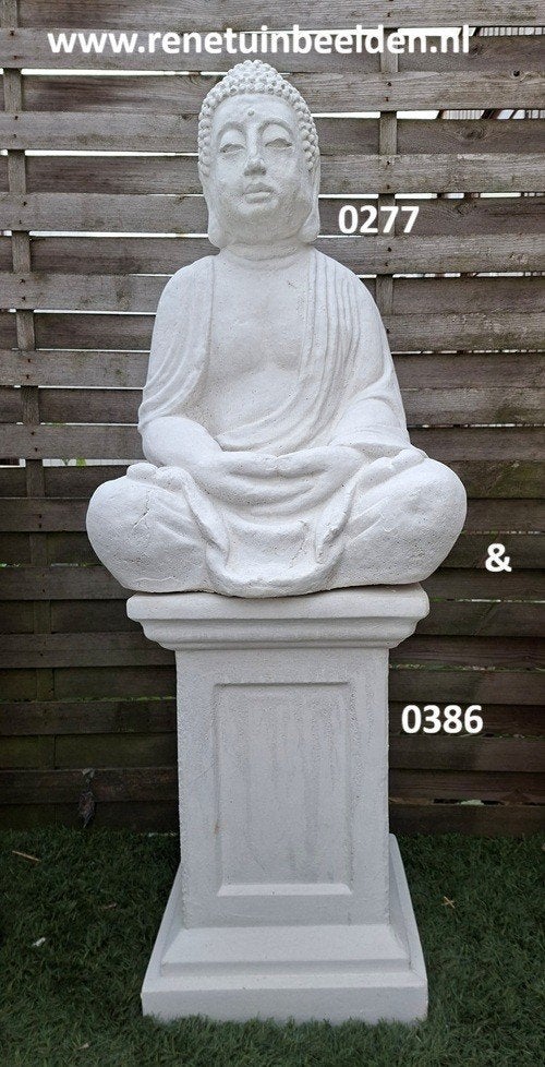 Boeddha met zuil. nr 0277 & 0386., Ophalen, Nieuw, Beton, Mensenbeeld