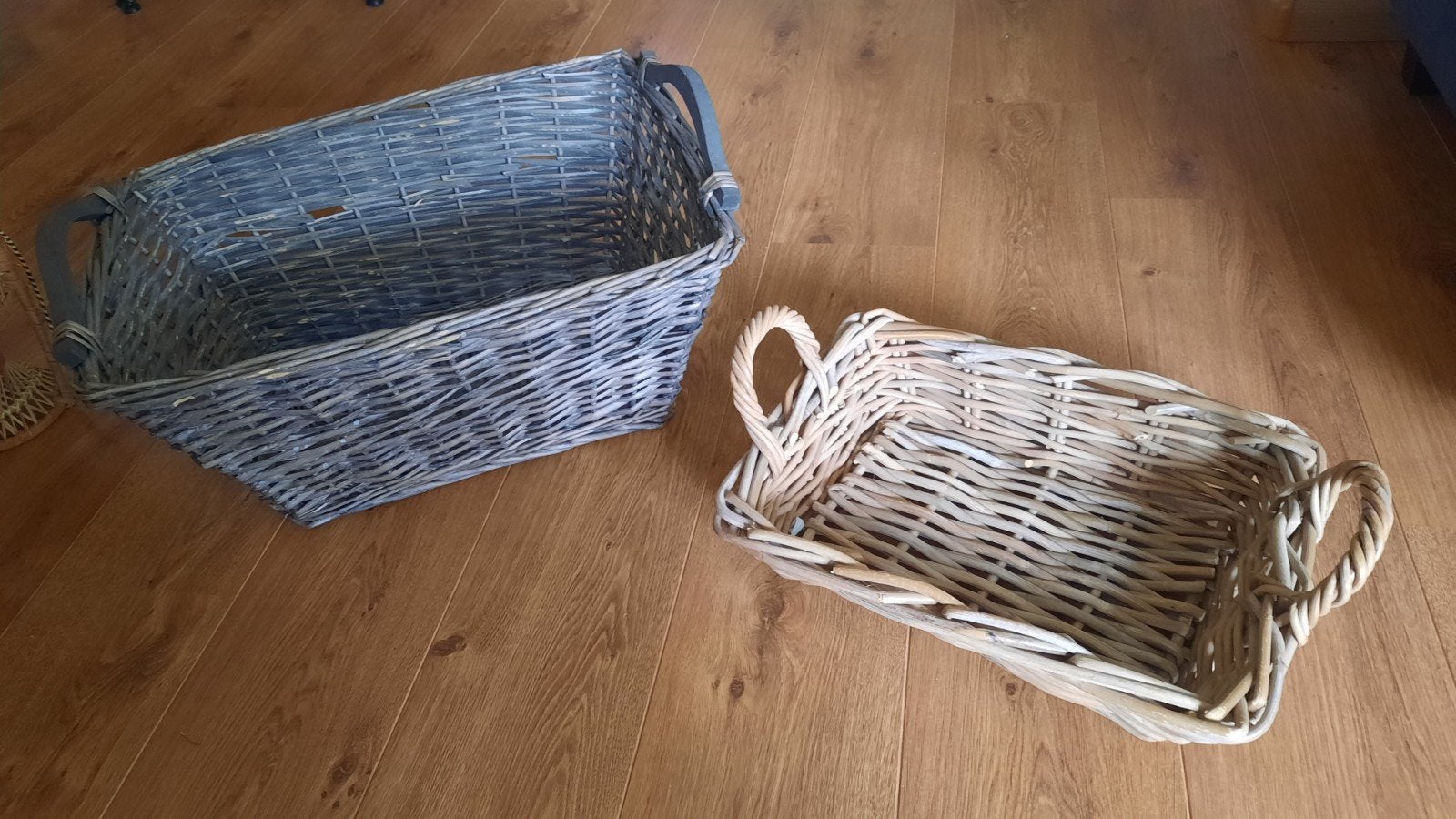2 rieten manden, Ophalen, Rechthoekig, Hout