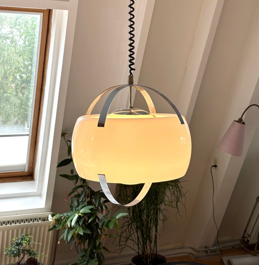 Guzzini vintage design hanglamp jaren 70, Ophalen, Glas