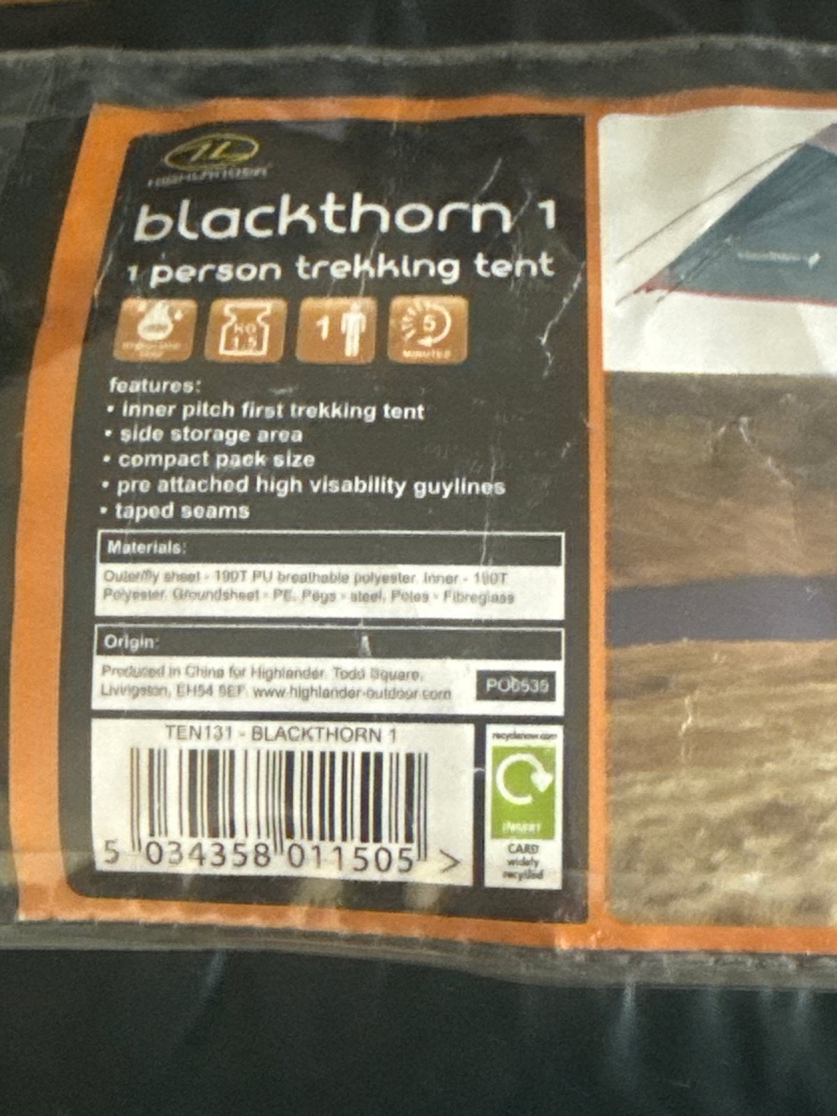 Blackthorn 1 persoons trekkingtent, Ophalen of Verzenden, Nieuw, Tot en met 2