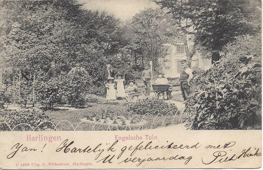 Harlingen (Frl.) Engelsche Tuin, Volk, gelopen 1902, Ophalen of Verzenden, Voor 1920, Gelopen, Friesland