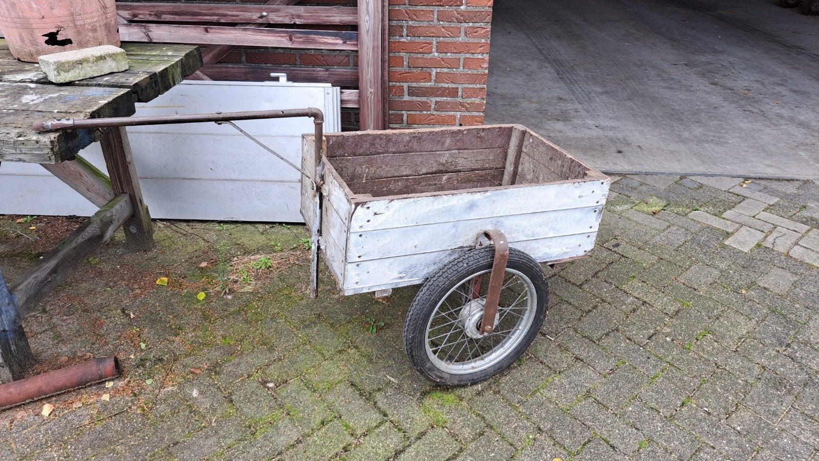 Robuuste houten fietskar met koppeling op de fiets voor dive, Ophalen of Verzenden
