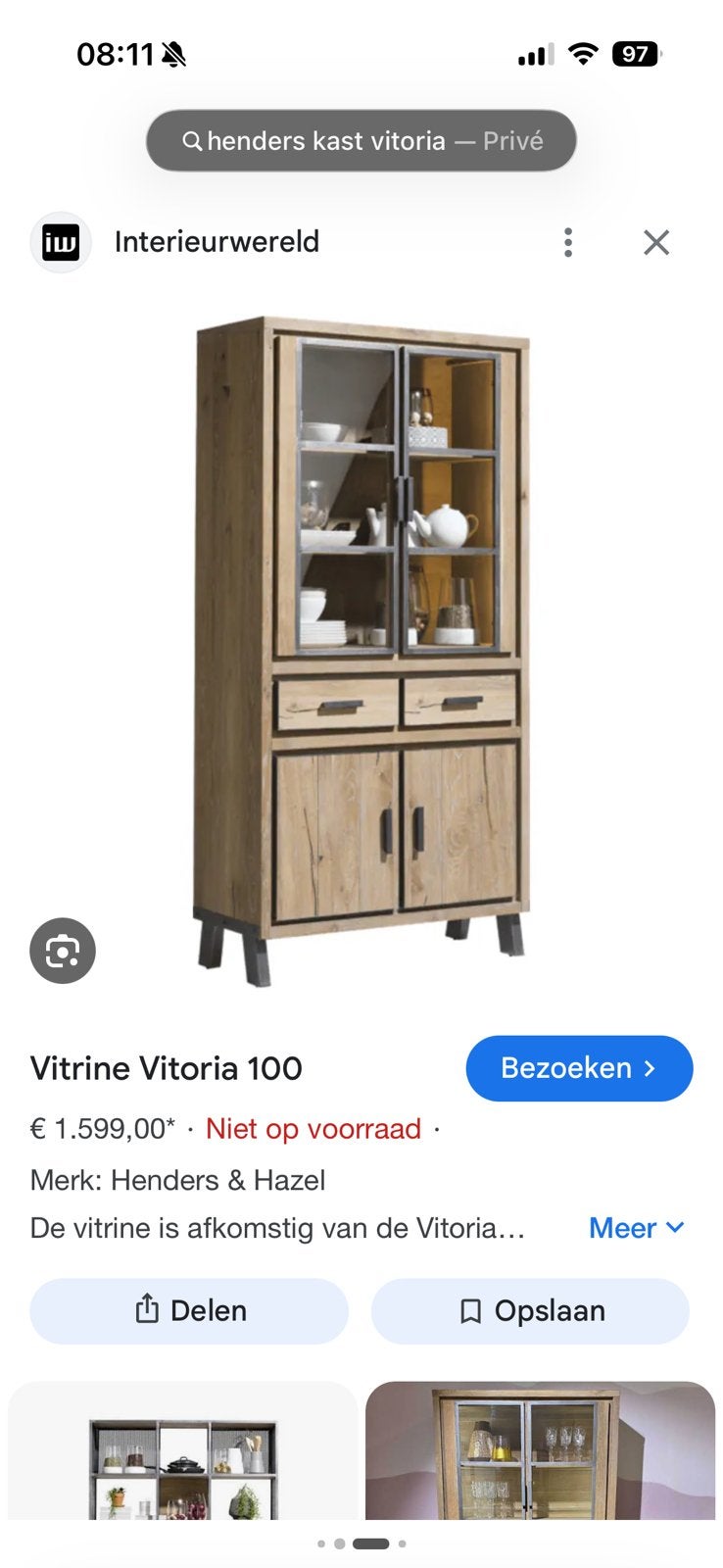 Vitrinekast Vitoria, Ophalen, 200 cm of meer, Zo goed als nieuw, Landelijk industrieel