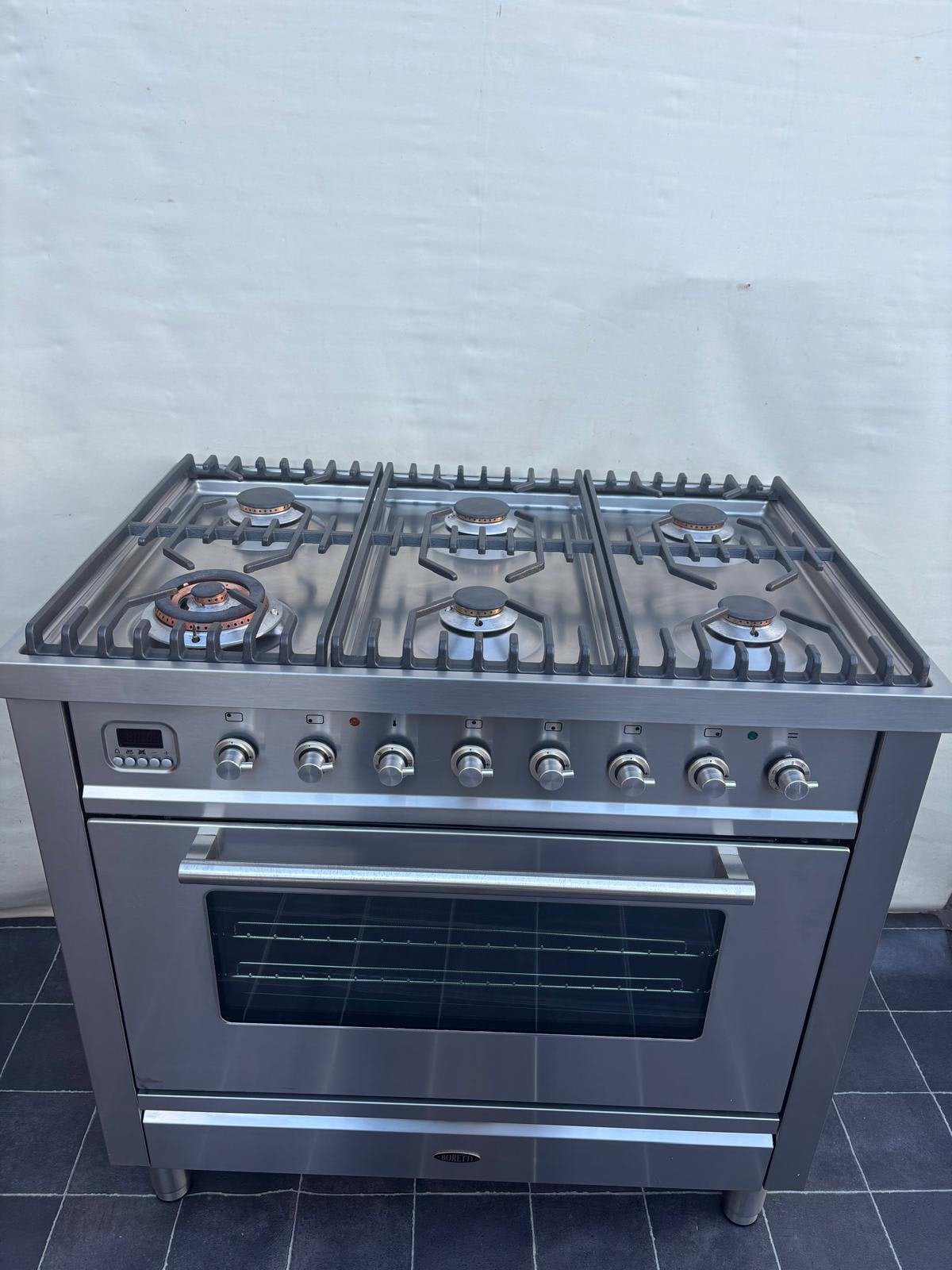Boretti RVS 6-pits fornuis incl.afzuigkap, Ophalen, Hete lucht, 60 cm of meer, Zo goed als nieuw