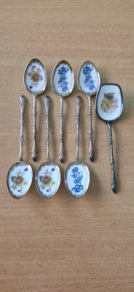 Thee lepeltjes 6  + suiker lepel 1, Antiek en Kunst, Ophalen of Verzenden
