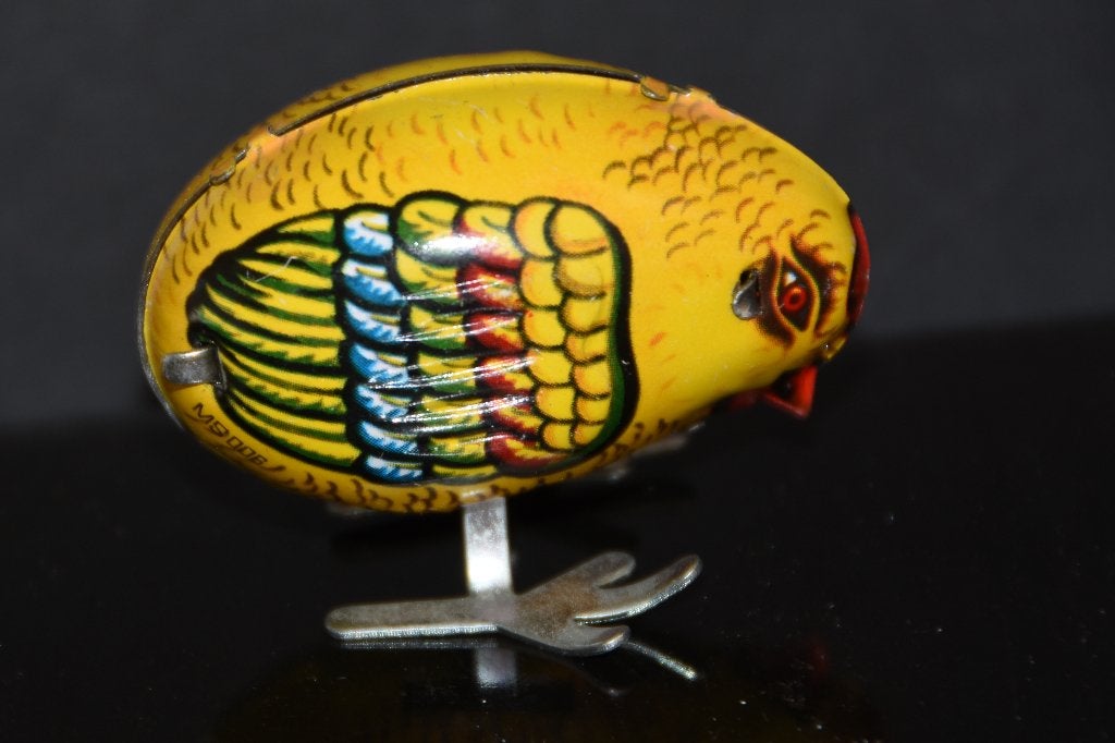 Oud blikken speelgoed Pecking Chicken vogel + originele doos, Antiek en Kunst, Antiek | Speelgoed, Verzenden