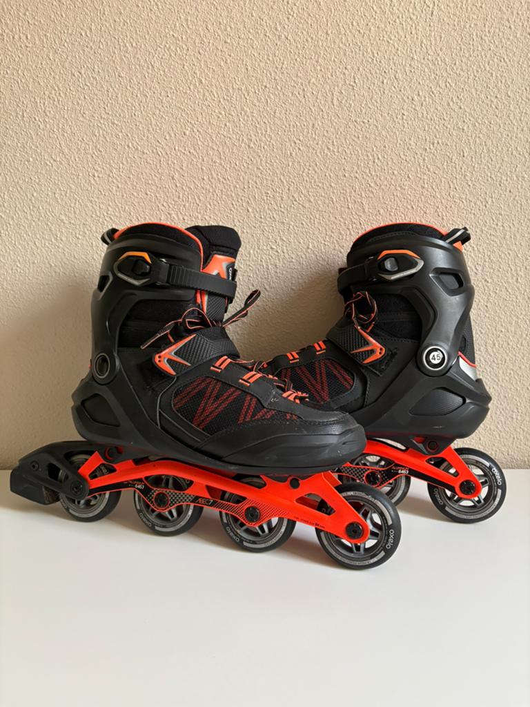Oxelo skeelers heren - zwart/oranje maat 45, Sport en Fitness, Skeelers, Ophalen of Verzenden, Zo goed als nieuw, Heren