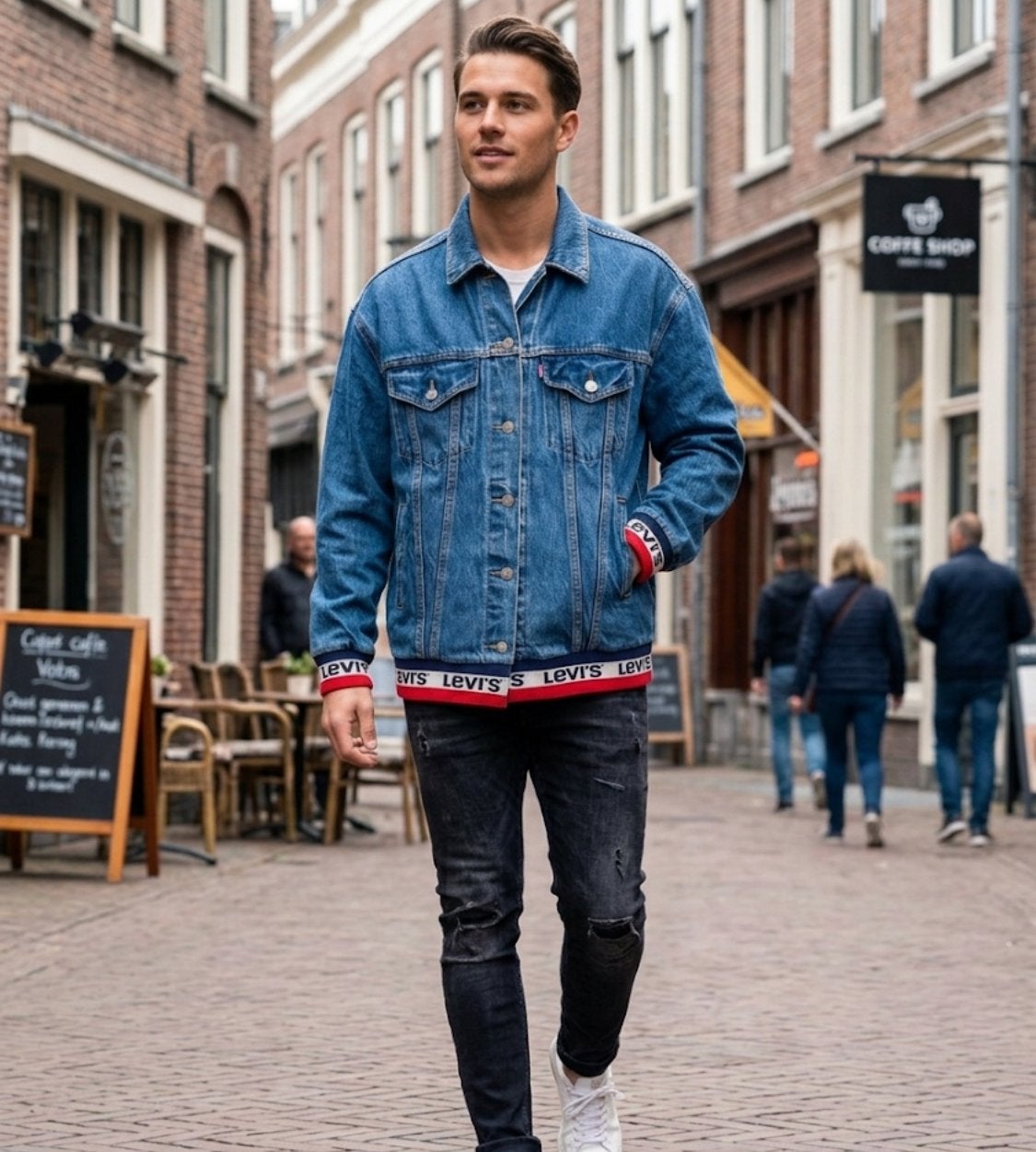 Levi's Premium spijkerjack met logo boorden - Maat S, Ophalen of Verzenden, Zo goed als nieuw, Maat 46 (S) of kleiner, Blauw