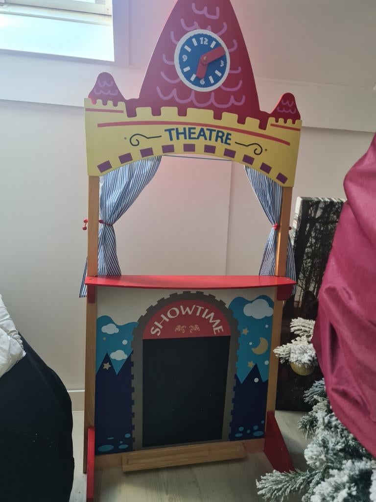 Houten poppenkast met 7 handpoppen, Kinderen en Baby's, Speelgoed | Overig, Ophalen of Verzenden, Jongen of Meisje